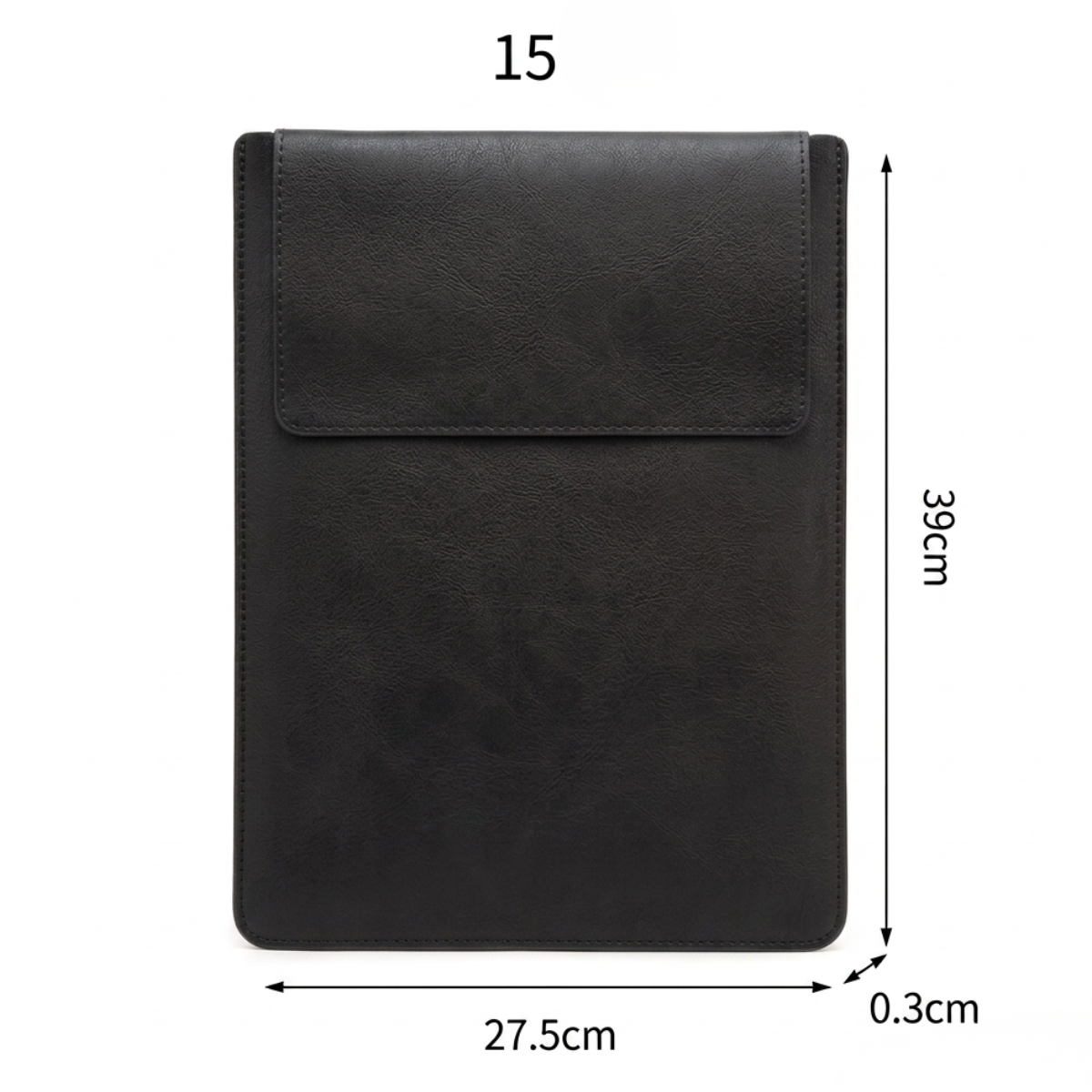 Black laptop sleeve size diagram: 27.5 cm wide and 9 cm tall