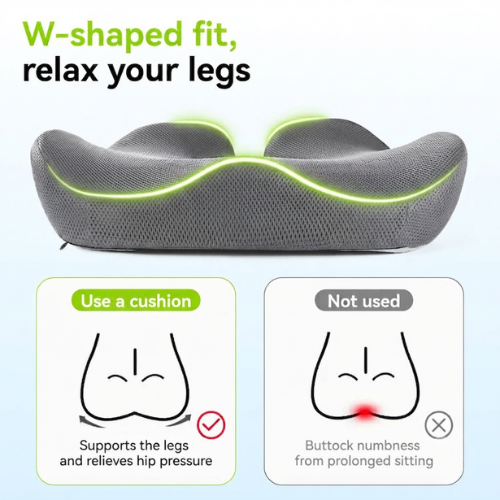 Gray W-shaped seat cushion with contoured leg rests